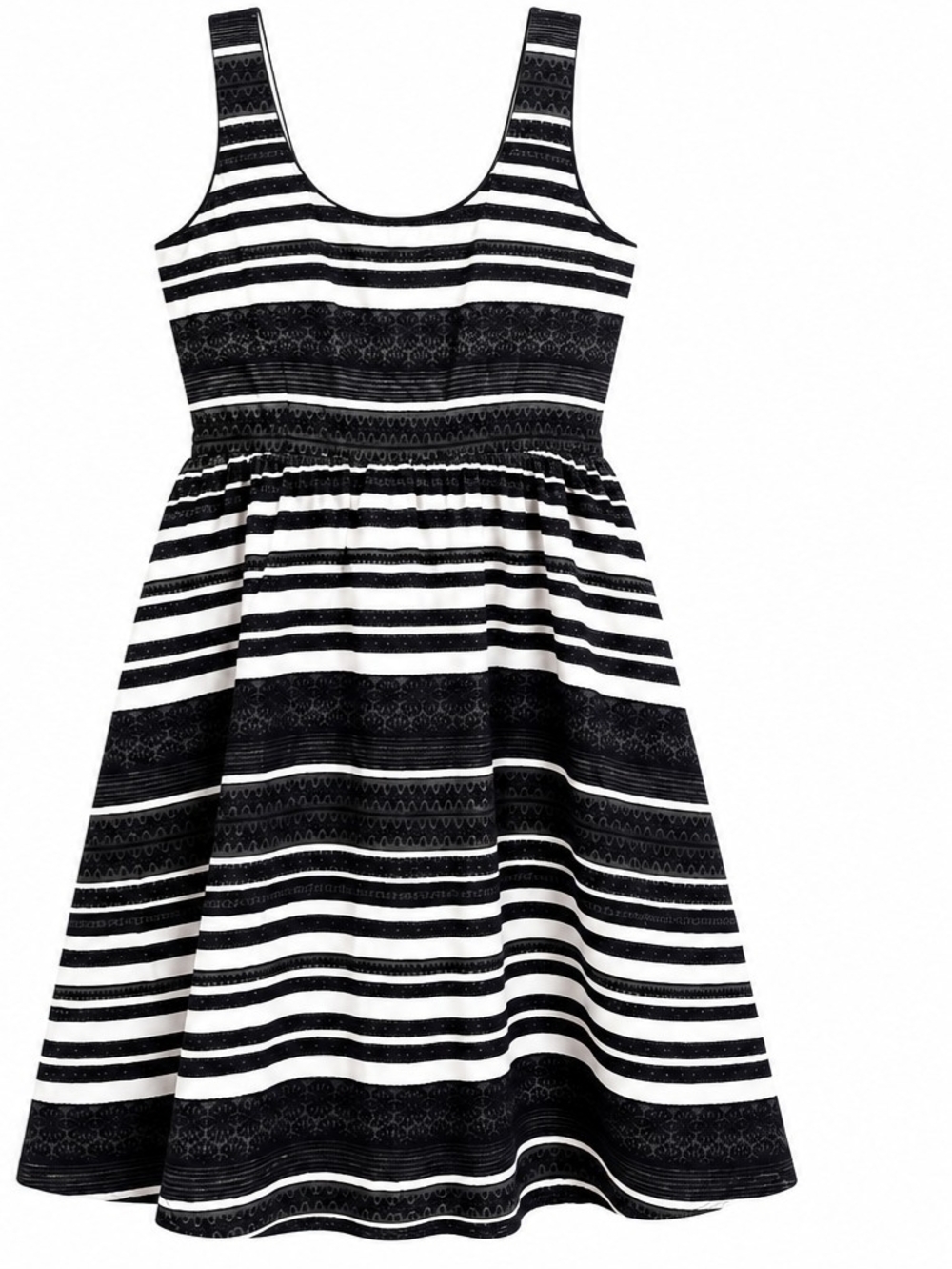 Donna Morgan Black and White Striped Sleeveless Fit-and-Flare Dress